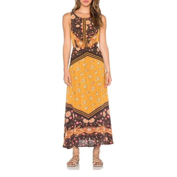 Free People Sunrise Oblivion Maxi Dress Antique Gold Floral Size 12 Boho - Picture 1 of 11